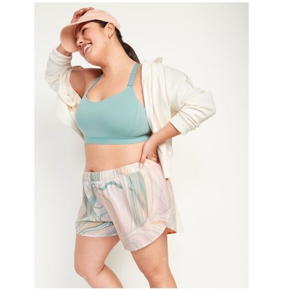 Old Navy Mid-Rise StretchTech Swirl Pop Dolphin-Hem Running Athletic Shorts - Picture 1 of 5
